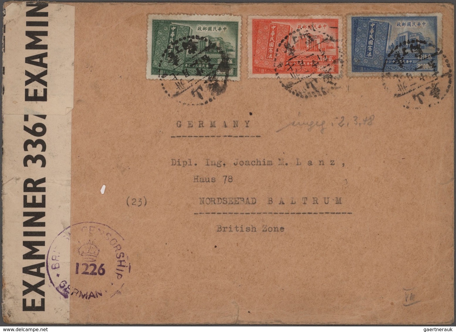 China: 1932/47, Covers (6): Official Cover By Air Mail From Kwangsi Statistical Office To German Con - Autres & Non Classés