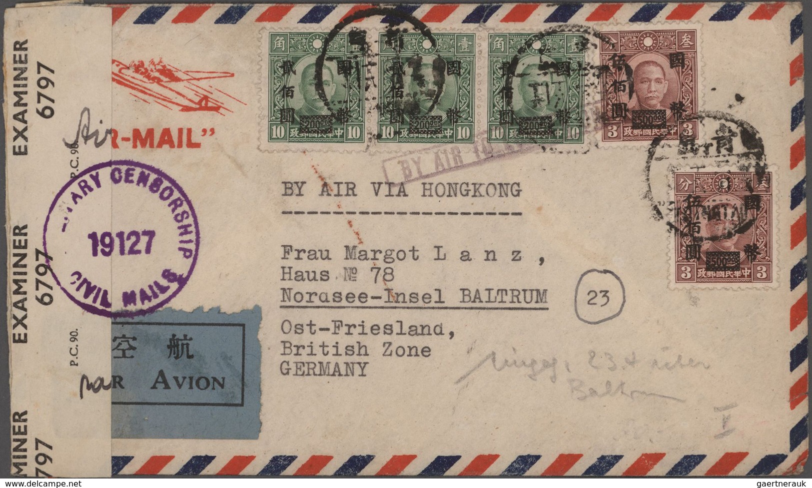 China: 1932/47, covers (6): official cover by air mail from Kwangsi Statistical office to German Con