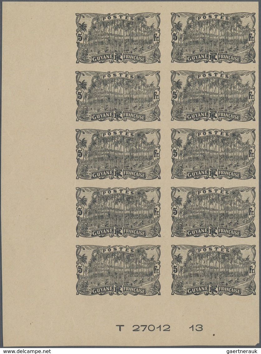 Französisch-Guyana: 1904, Defintives "Pictorials", 5fr. Palm Trees, Essay In Black On Yellowish Ungu - Unused Stamps
