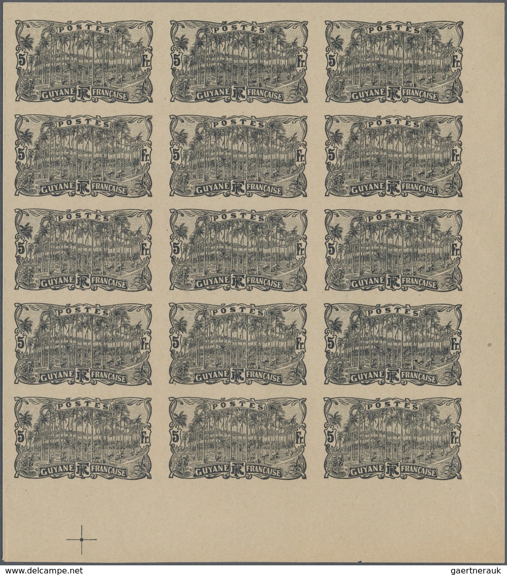 Französisch-Guyana: 1904, Defintives "Pictorials", 5fr. Palm Trees, Essay In Black On Yellowish Ungu - Unused Stamps