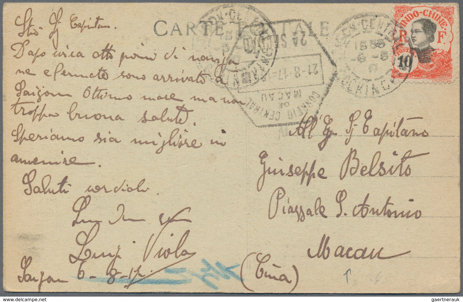 Französisch-Indochina: 1900/49 (ca.), Lot Covers/ppc (31) A.o. 1917 MM "Porthos" Ppc To Macau, 1940 - Sonstige & Ohne Zuordnung