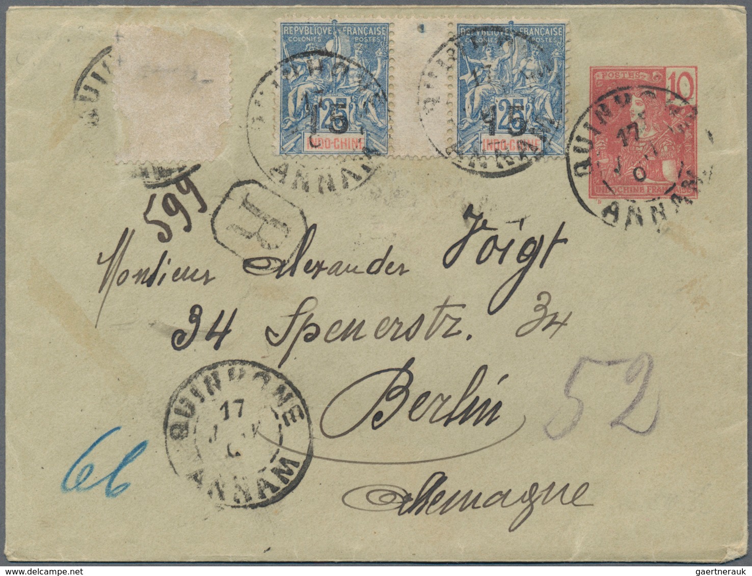 Französisch-Indochina: 1900/49 (ca.), lot covers/ppc (31) a.o. 1917 MM "Porthos" ppc to Macau, 1940
