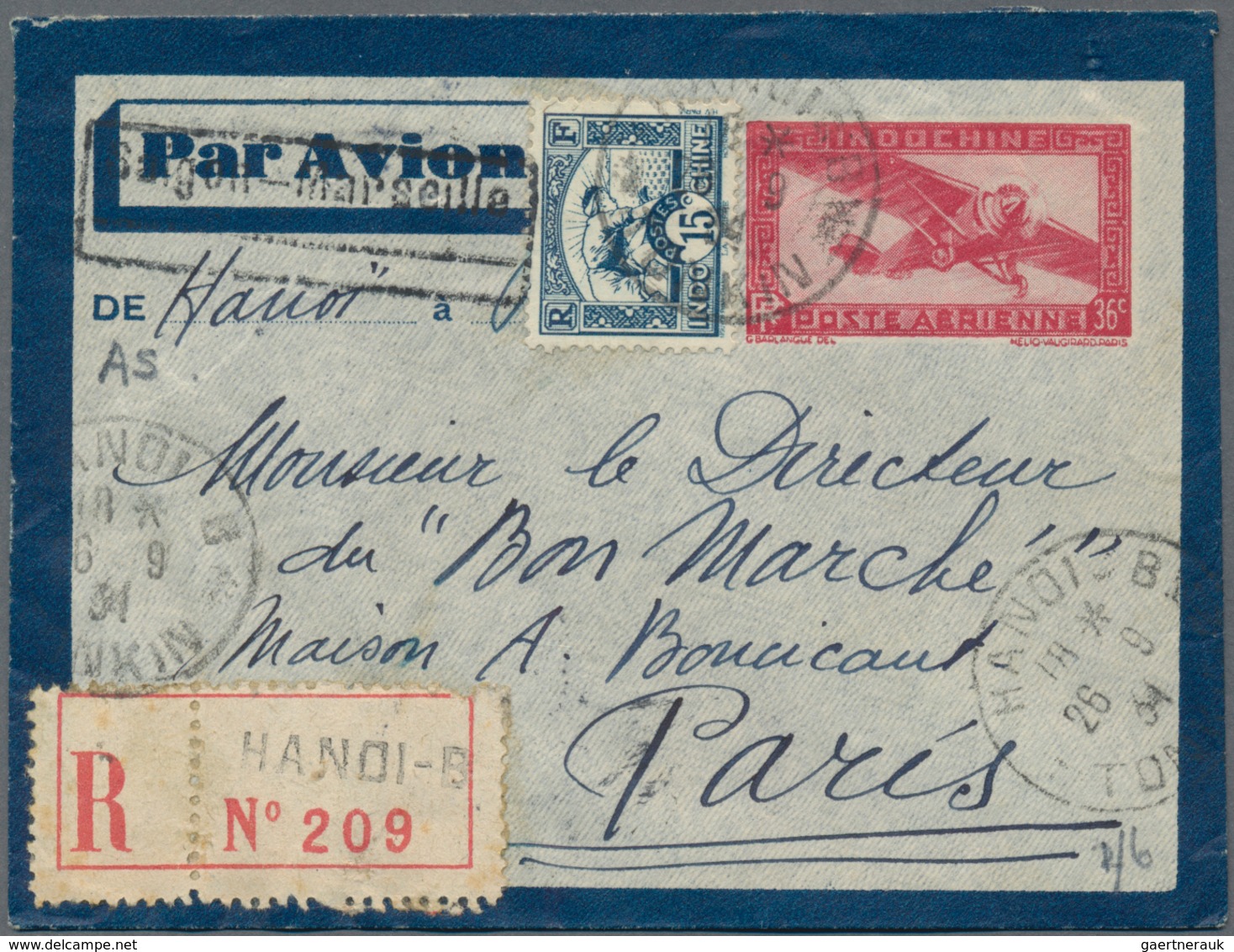 Französisch-Indochina: 1900/49 (ca.), lot covers/ppc (31) a.o. 1917 MM "Porthos" ppc to Macau, 1940