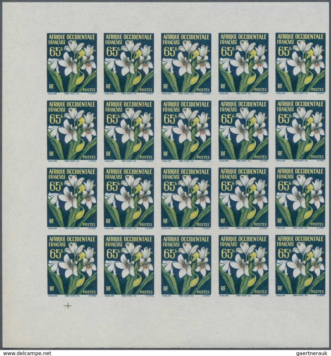 Französisch-Westafrika: 1958/1959, Flowers, 10fr.-65fr., Complete Set Of Five Values In Imperforate - Sonstige & Ohne Zuordnung