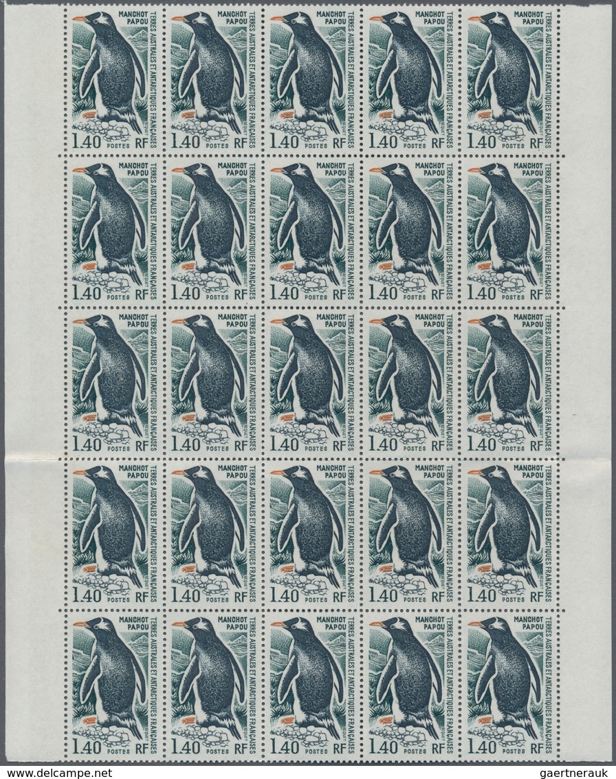 Französische Gebiete In Der Antarktis: 1976, Wildlife, Complete Set Of Six Stamps In (folded) Blocks - Lettres & Documents