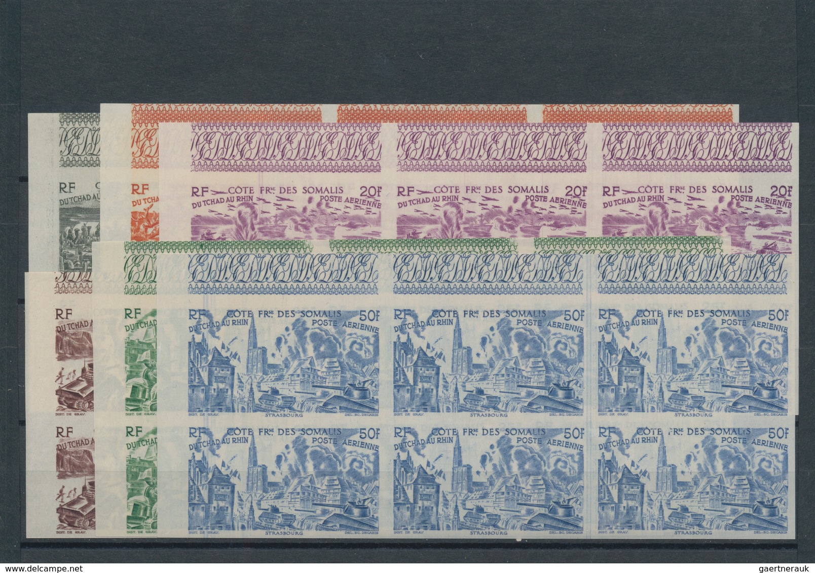 Französische Somaliküste: 1946, "Du Chad A Rhin", Complete Set In Imperforate Marginal Blocks Of Six - Ungebraucht