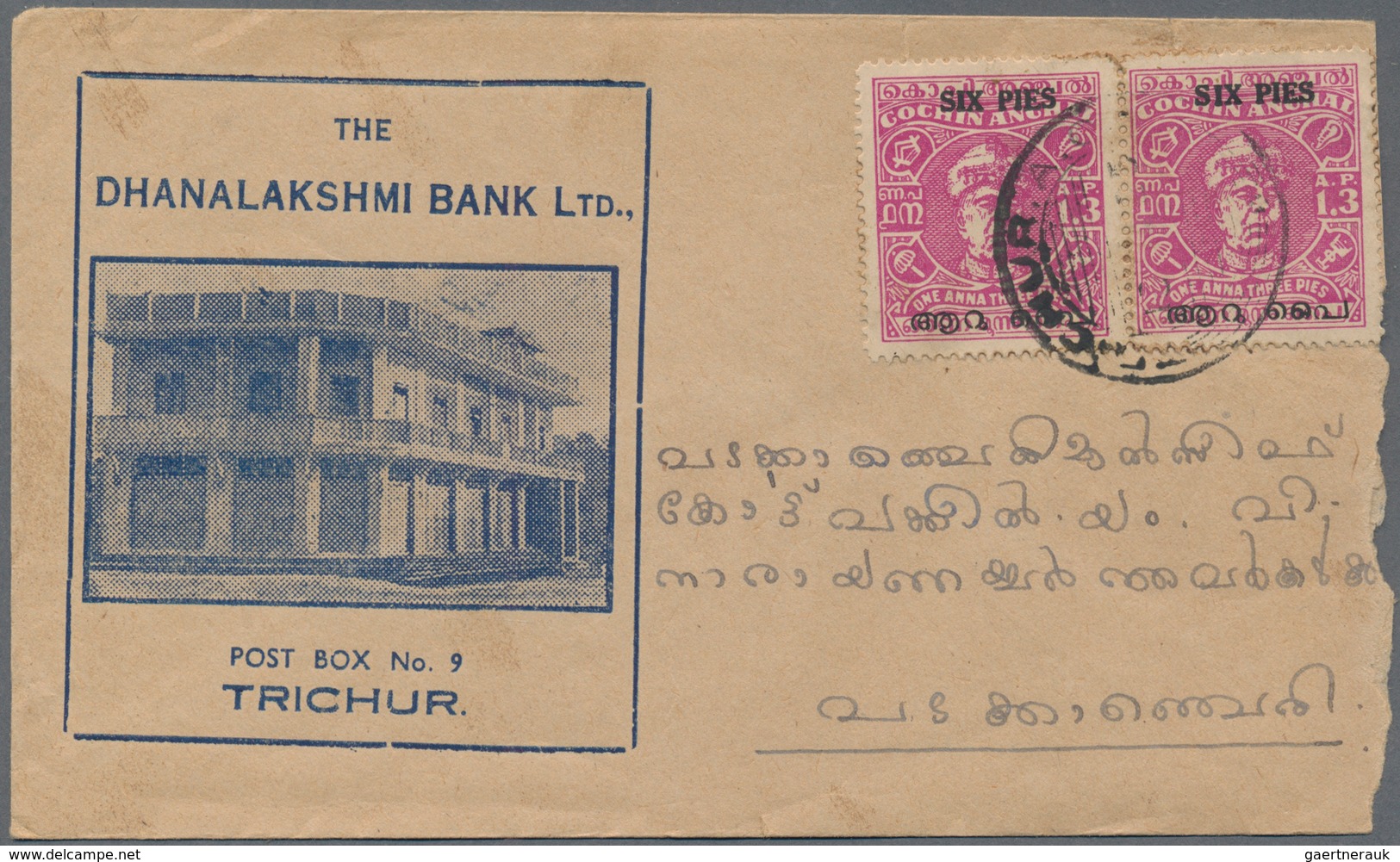 Indien - Feudalstaaten - Tranvancore-Cochin: 1949-50 Ten Covers, Postcards And Printed Bank Forms Us - Autres & Non Classés