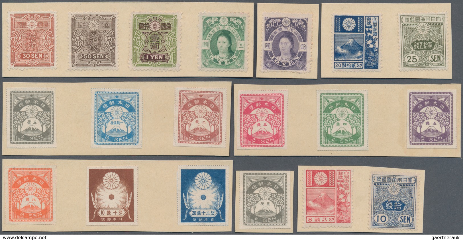 Japan: 1914/23, Mostly Definitives Pasted On Cout-outs From 1924 Official Stamp Album Inc. Tazawa Gr - Sonstige & Ohne Zuordnung