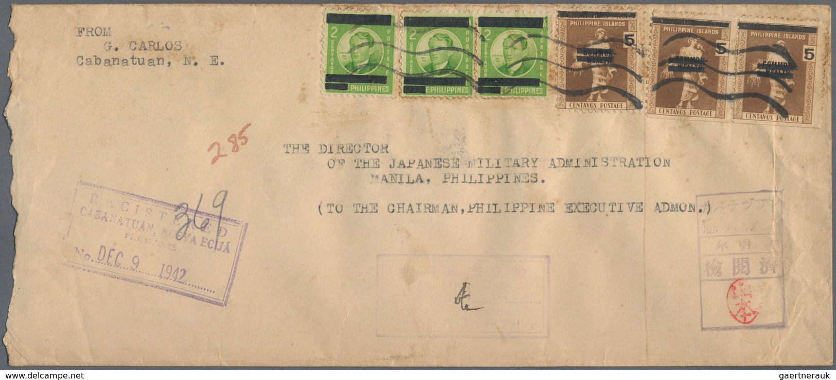 Japanische Besetzung  WK II - Philippinen: 1942, 5 C./6 C. On Registered Covers (4) To The Chairman - Philippines