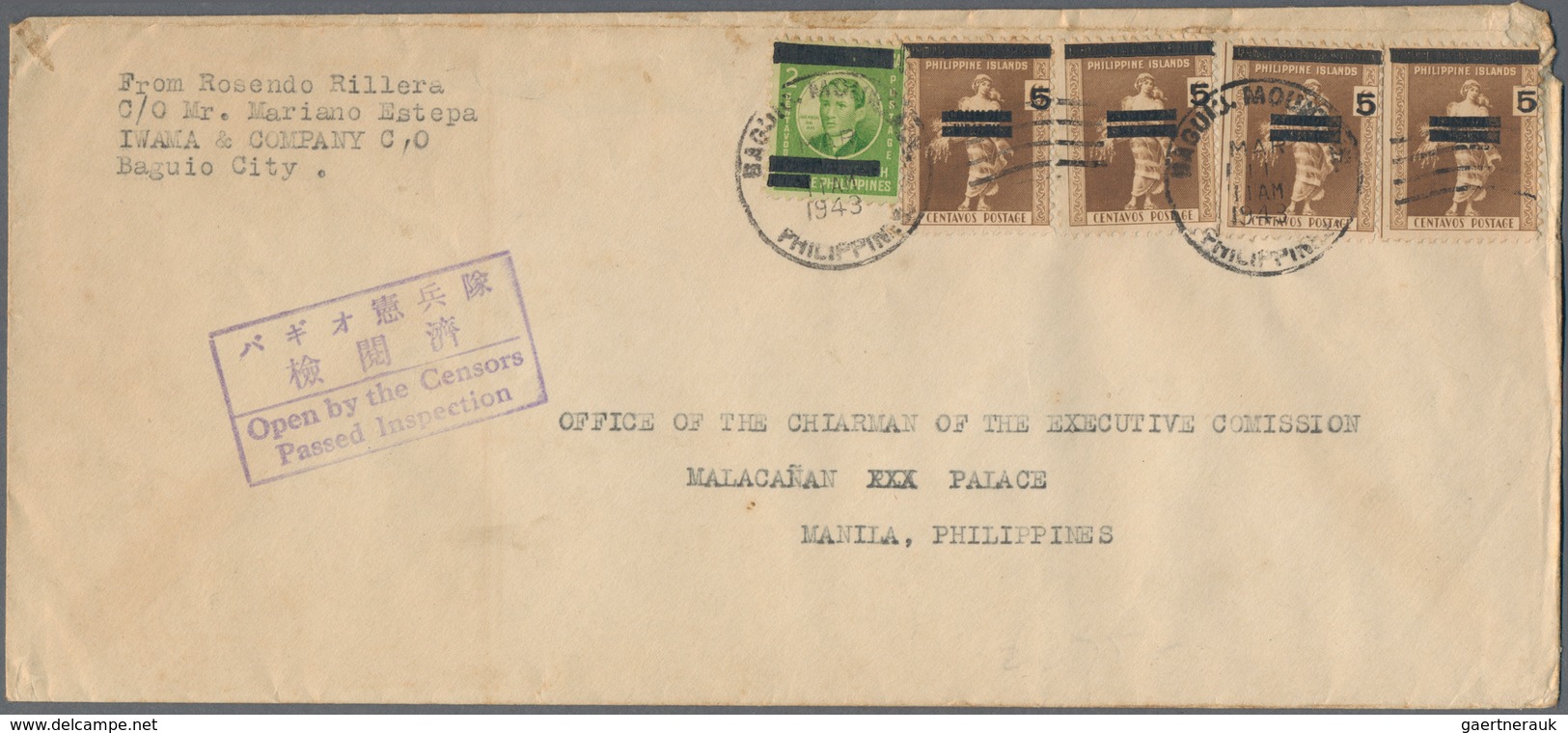 Japanische Besetzung  WK II - Philippinen: 1942, 5 C./6 C. On Registered Covers (4) To The Chairman - Philippines