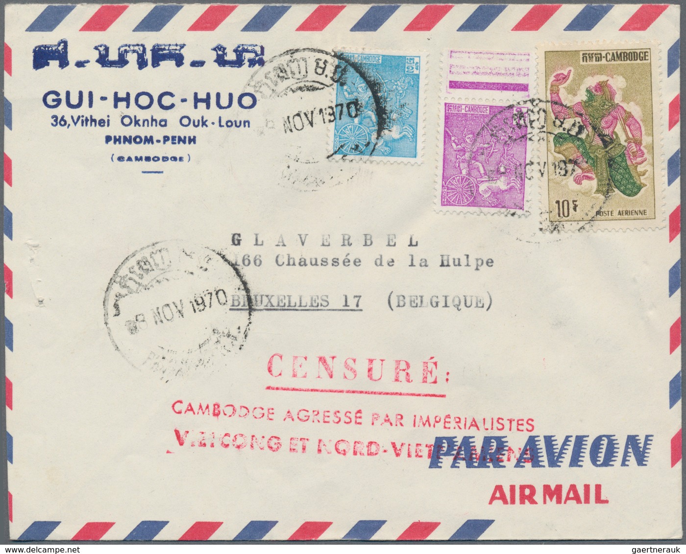 Kambodscha: 1938/2005, Covers/used Ppc (21, Inc. 7 With Censormarks 1970/73 Or French Military Card - Cambodia