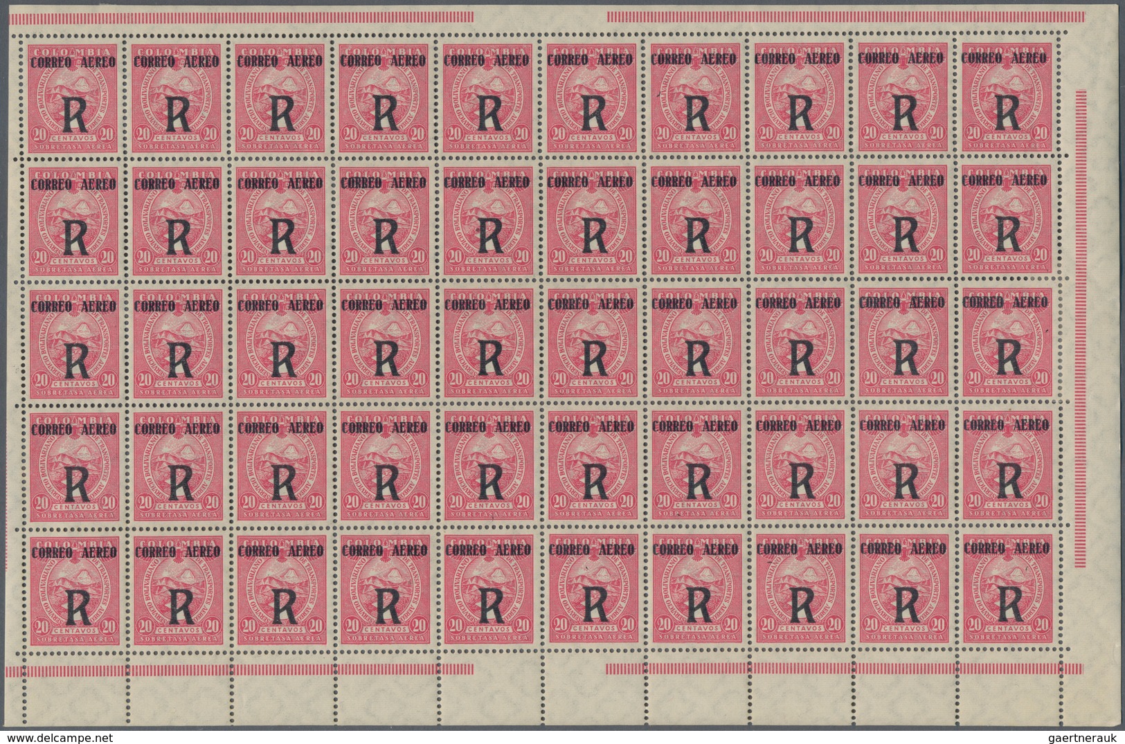 Kolumbien: 1932, CORREO AERO Overprints, 15c. Green, 30c. Blue, 40c. Violet, 50c. Olive-green And R - Colombie