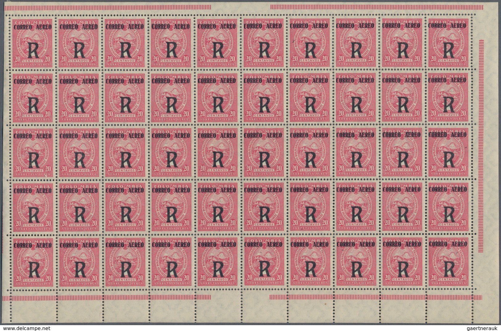 Kolumbien: 1932, CORREO AERO Overprints, 15c. Green, 30c. Blue, 40c. Violet, 50c. Olive-green And R - Colombie