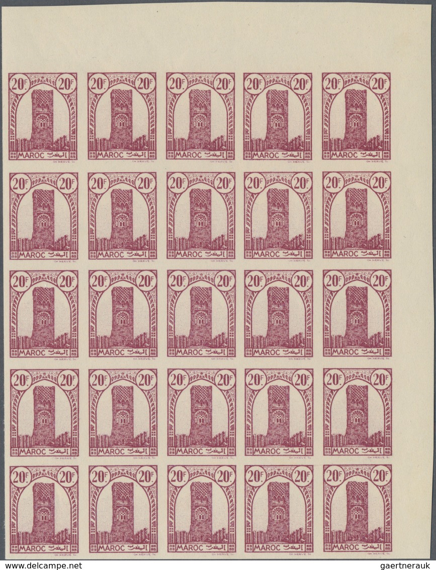 Marokko: 1943/1944, Defintives "Hassan Tower In Rabat" 10c.-20fr., Complete Set Of 19 Values Imperfo - Morocco (1956-...)