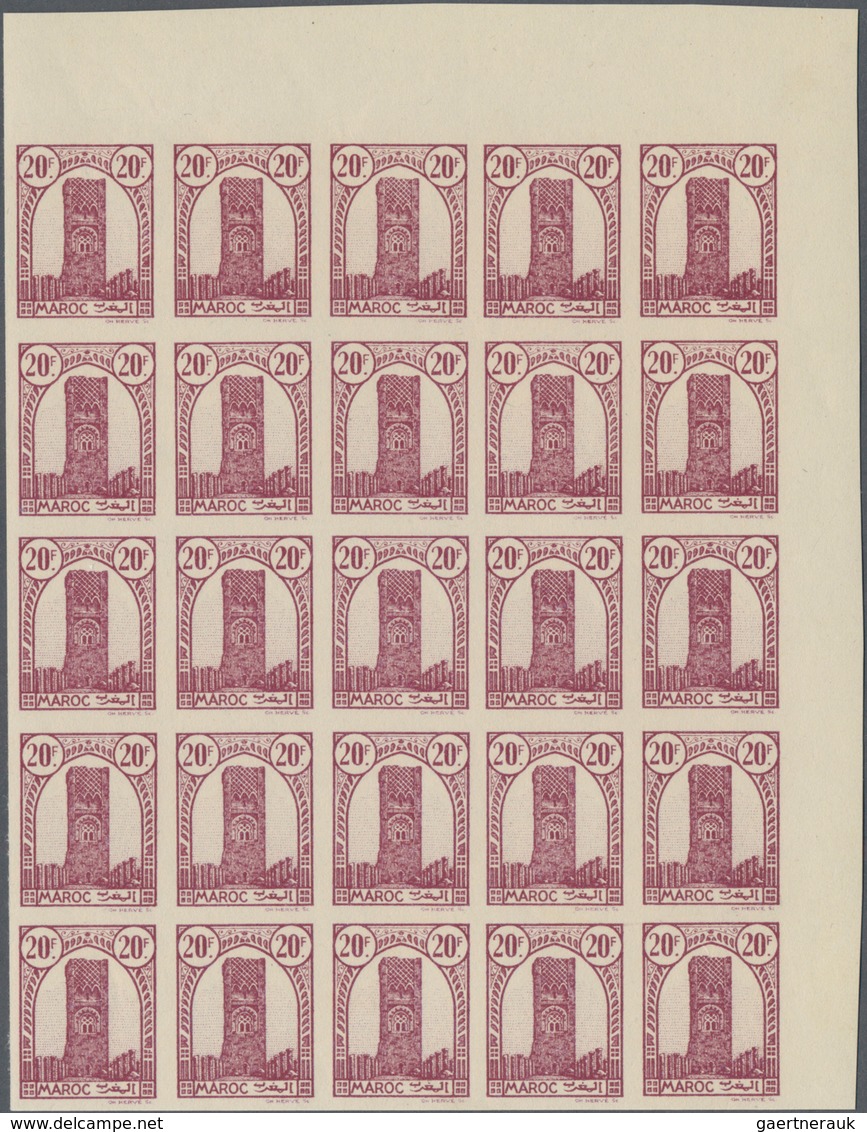 Marokko: 1943/1944, Defintives "Hassan Tower In Rabat" 10c.-20fr., Complete Set Of 19 Values Imperfo - Maroc (1956-...)