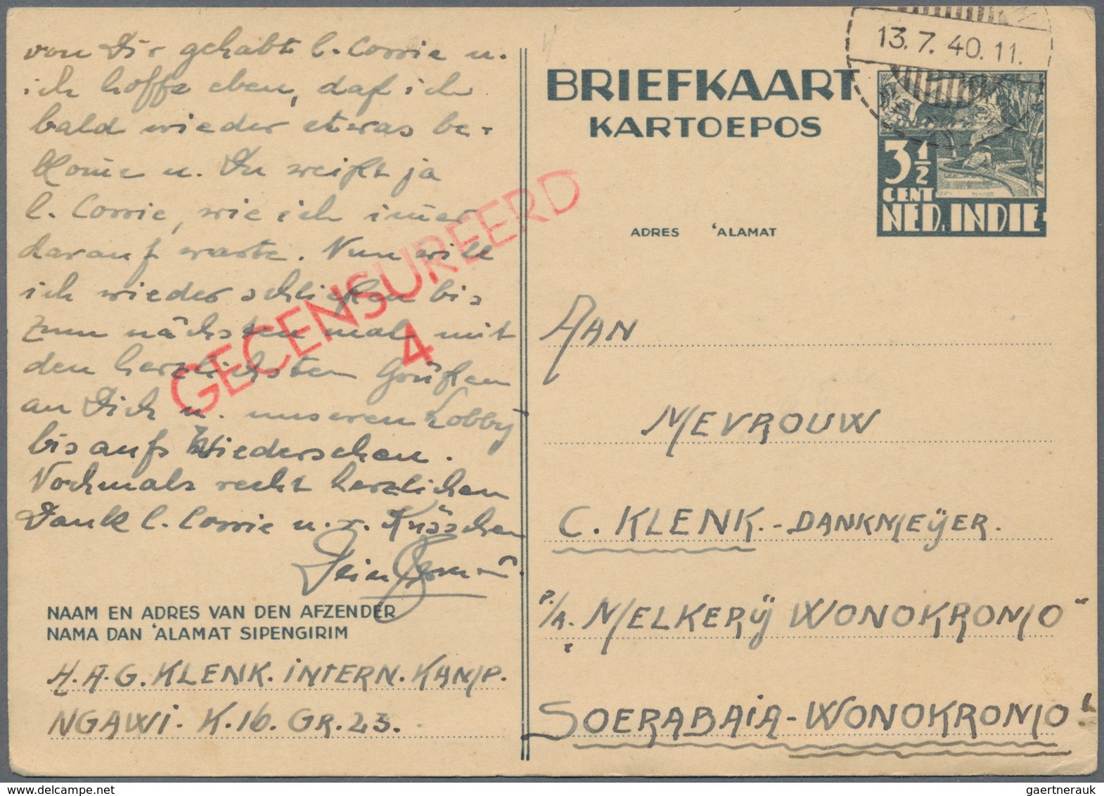 Niederländisch-Indien: 1940/41, Internment Camps For German Civilians, Stationery Cards (6) All W. C - Netherlands Indies