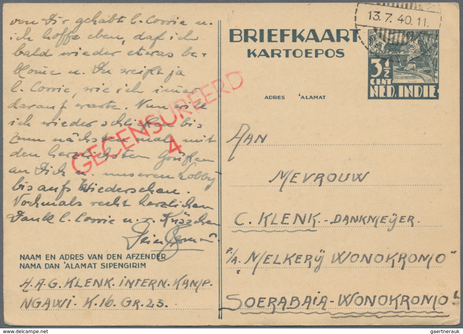 Niederländisch-Indien: 1940/41, Internment Camps For German Civilians, Stationery Cards (6) All W. C - Indes Néerlandaises