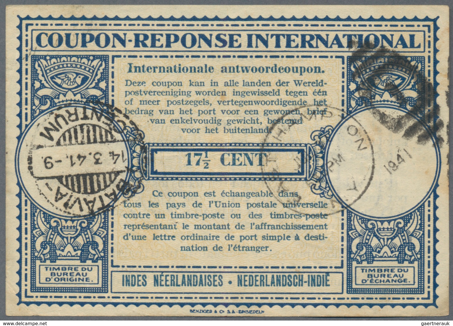 Niederländisch-Indien: 1942/82, lot of International Reply Coupons, inc. 20 C./30 C. (3), 20 C., 17