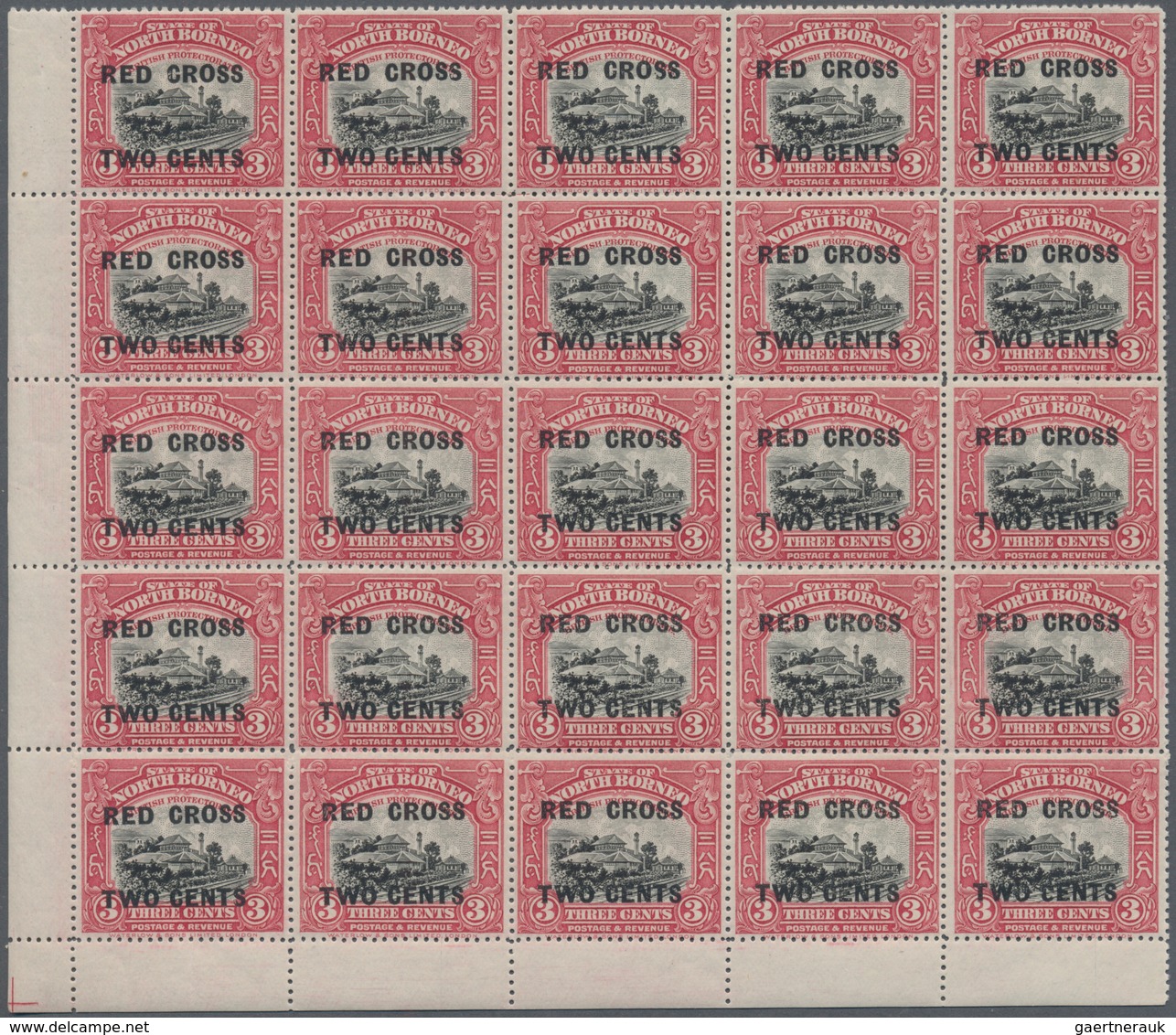 Nordborneo: 1918, Red Cross Overprints 1c., 2c., 3c., 4c., 5c., 6c., 8c., Seven Values In Blocks Of - Nordborneo (...-1963)