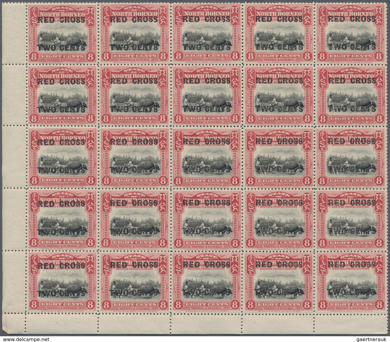 Nordborneo: 1918, Red Cross Overprints 1c., 2c., 3c., 4c., 5c., 6c., 8c., Seven Values In Blocks Of - North Borneo (...-1963)