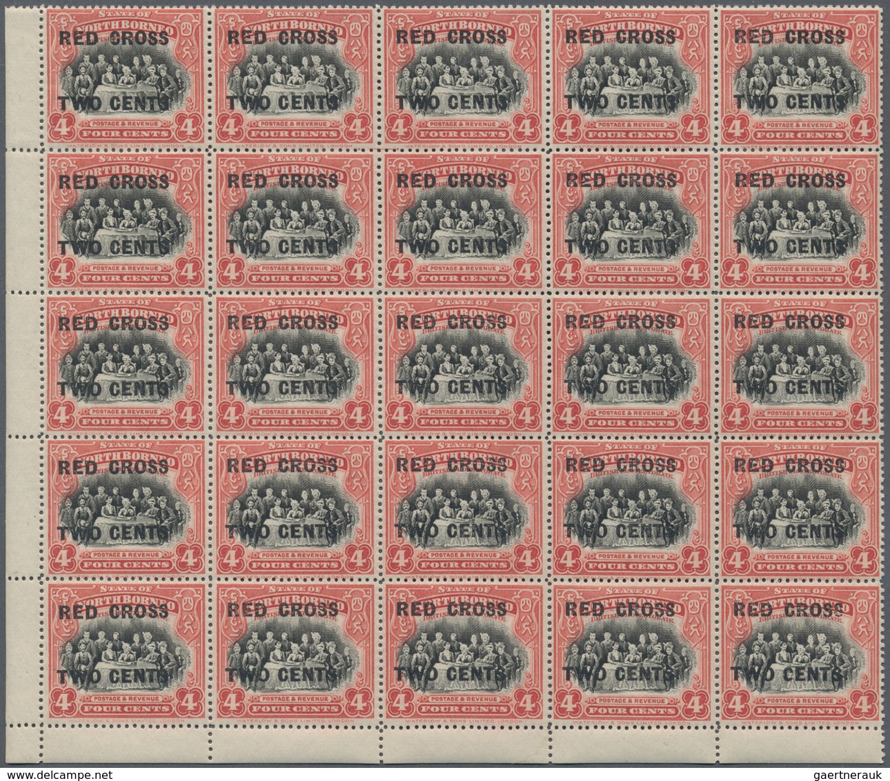 Nordborneo: 1918, Red Cross Overprints 1c., 2c., 3c., 4c., 5c., 6c., 8c., Seven Values In Blocks Of - Bornéo Du Nord (...-1963)