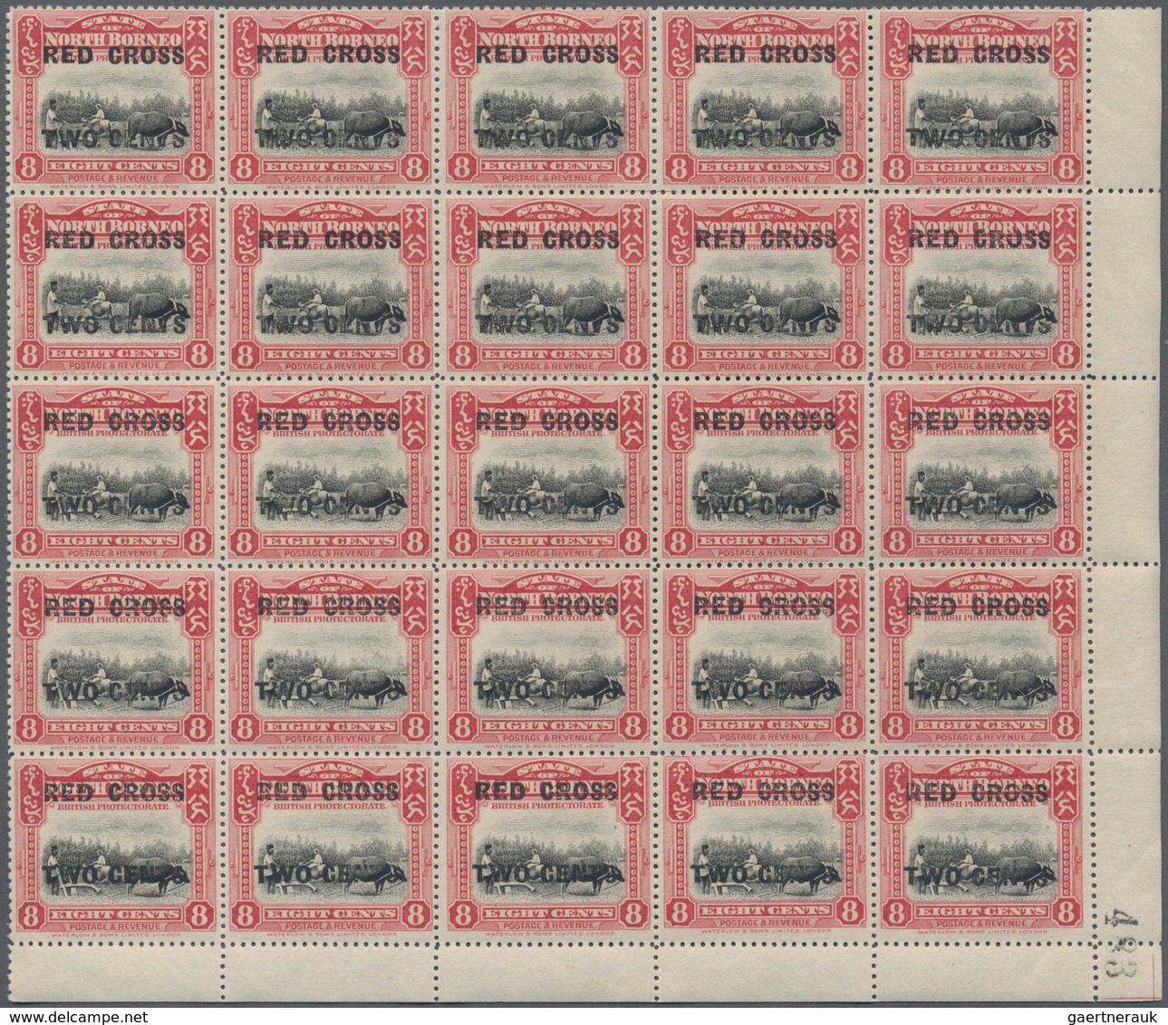 Nordborneo: 1918, Red Cross Overprints 1c., 2c., 3c., 4c., 5c., 6c., 8c., Seven Values In Blocks Of - North Borneo (...-1963)