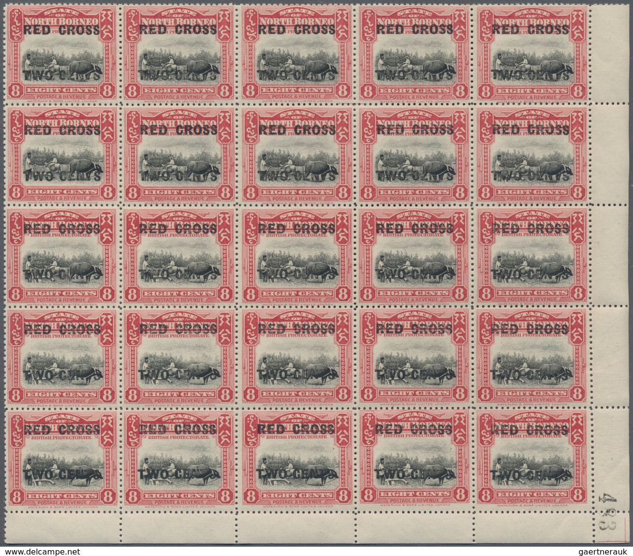 Nordborneo: 1918, Red Cross Overprints 1c., 2c., 3c., 4c., 5c., 6c., 8c., Seven Values In Blocks Of - Nordborneo (...-1963)