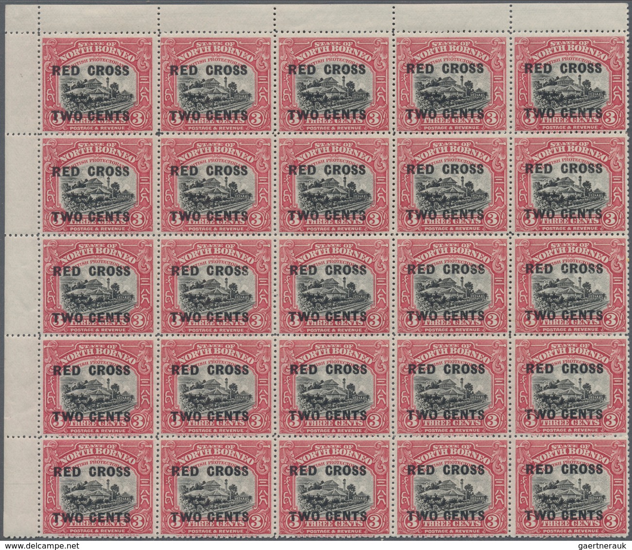 Nordborneo: 1918, Red Cross Overprints 1c., 2c., 3c., 4c., 5c., 6c., 8c., Seven Values In Blocks Of - North Borneo (...-1963)