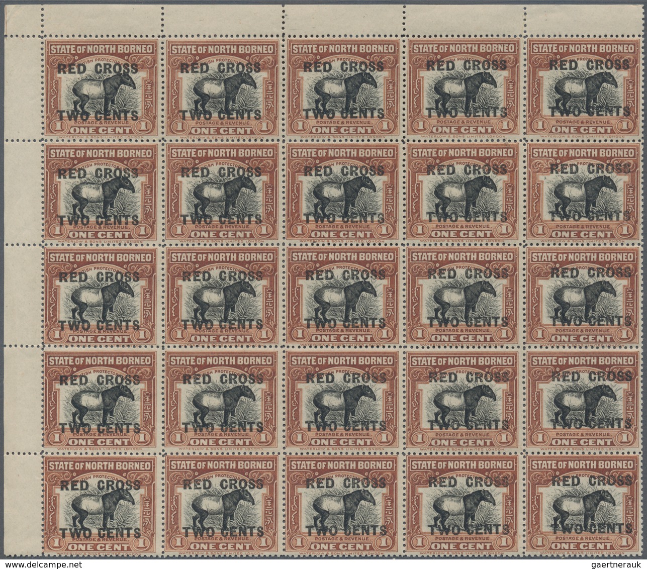 Nordborneo: 1918, Red Cross Overprints 1c., 2c., 3c., 4c., 5c., 6c., 8c., Seven Values In Blocks Of - Bornéo Du Nord (...-1963)