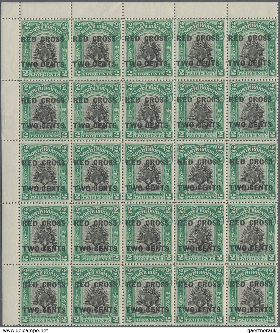 Nordborneo: 1918, Red Cross Overprints 1c., 2c., 3c., 4c., 5c., 6c., 8c., Seven Values In Blocks Of - Nordborneo (...-1963)