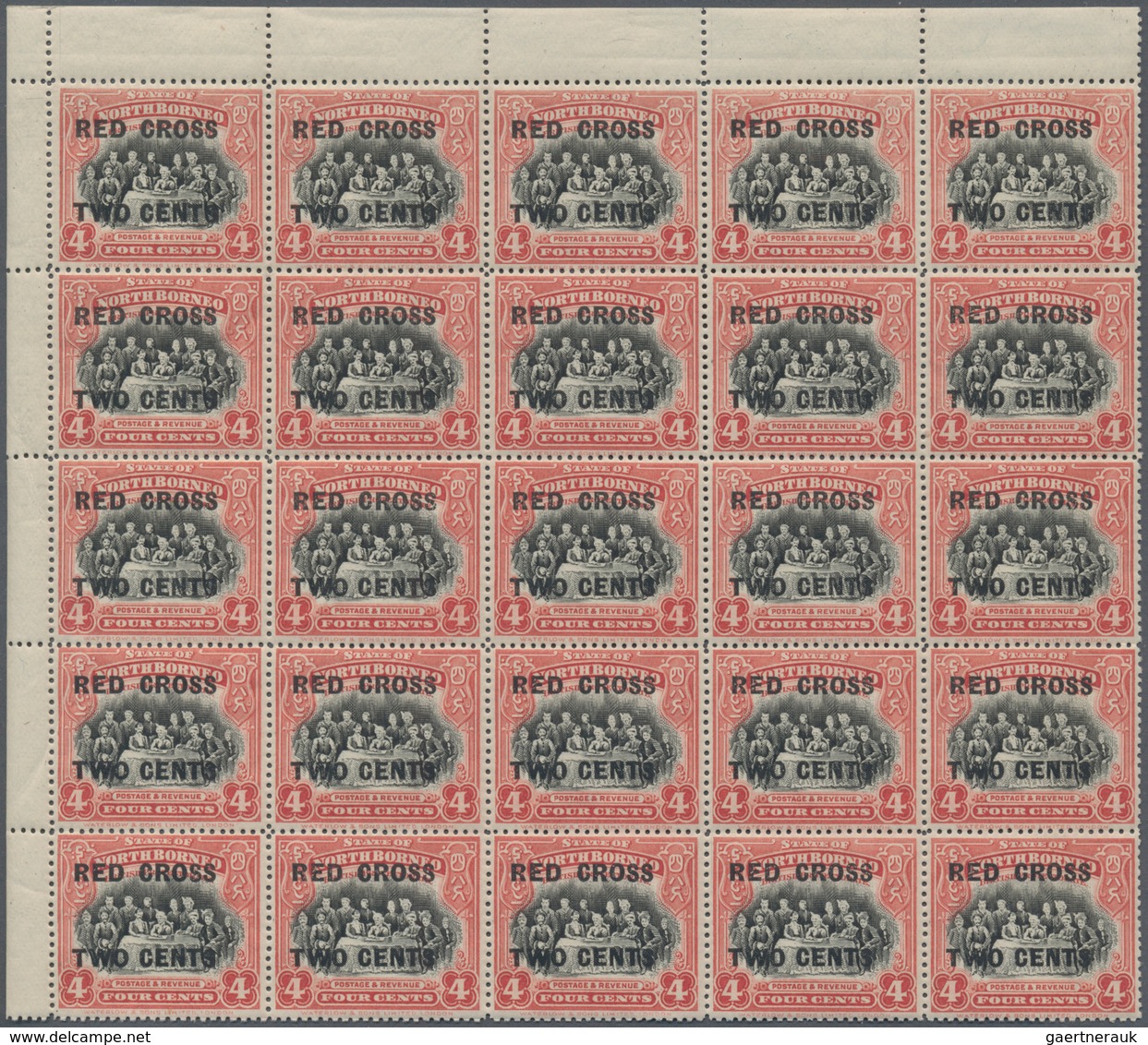 Nordborneo: 1918, Red Cross Overprints 1c., 2c., 3c., 4c., 5c., 6c., 8c., Seven Values In Blocks Of - Bornéo Du Nord (...-1963)