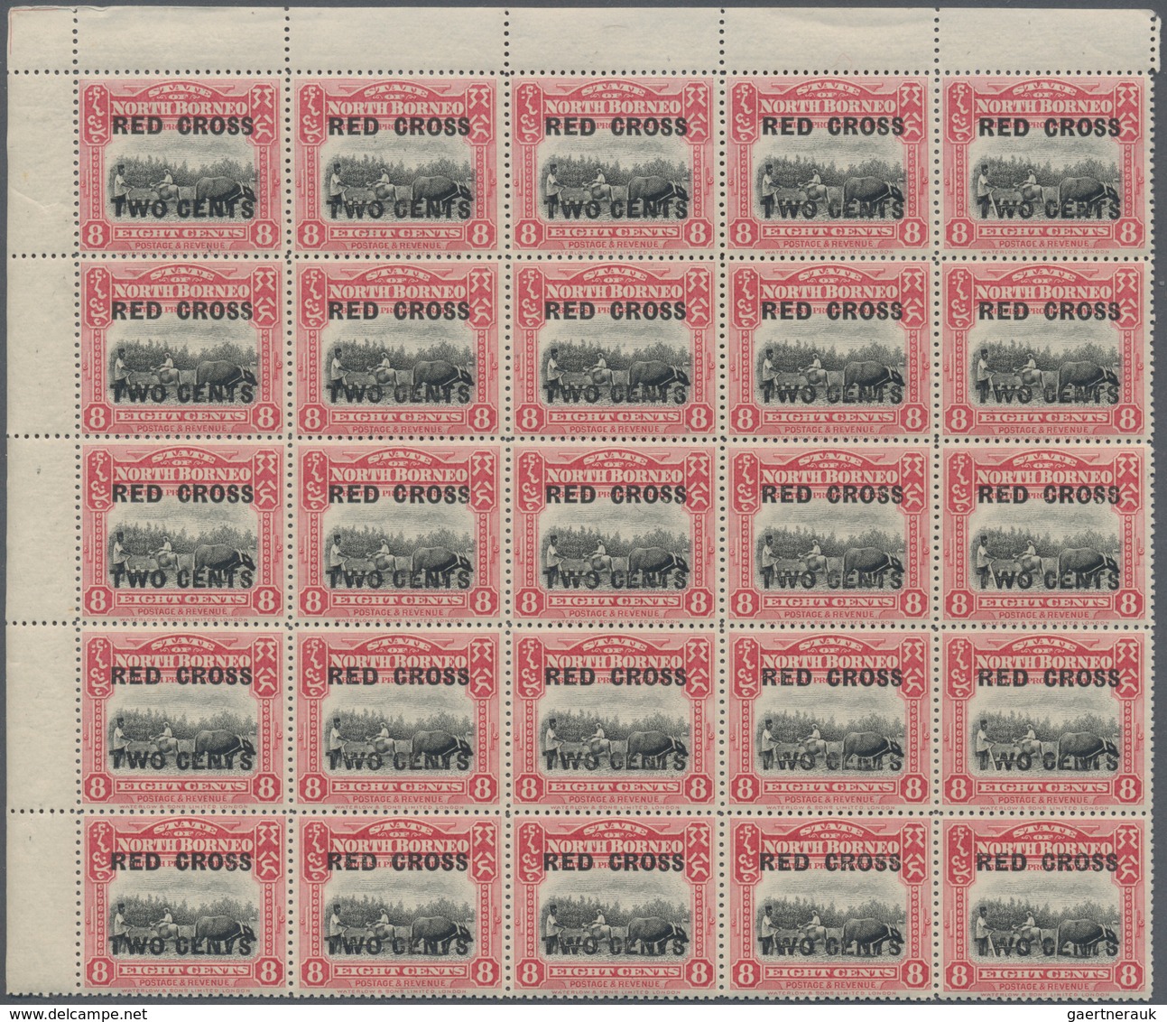 Nordborneo: 1918, Red Cross overprints 1c., 2c., 3c., 4c., 5c., 6c., 8c., seven values in blocks of