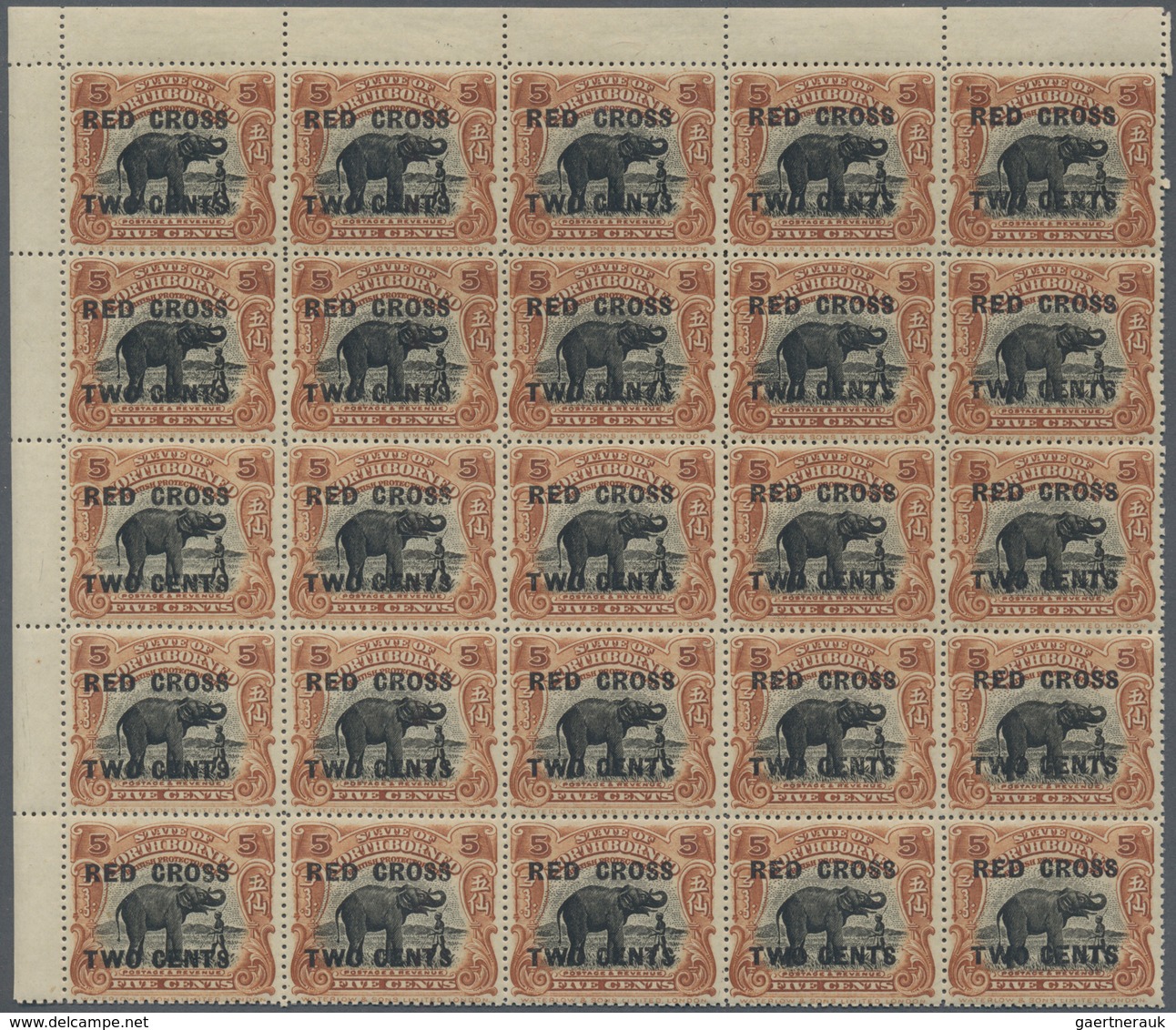 Nordborneo: 1918, Red Cross overprints 1c., 2c., 3c., 4c., 5c., 6c., 8c., seven values in blocks of