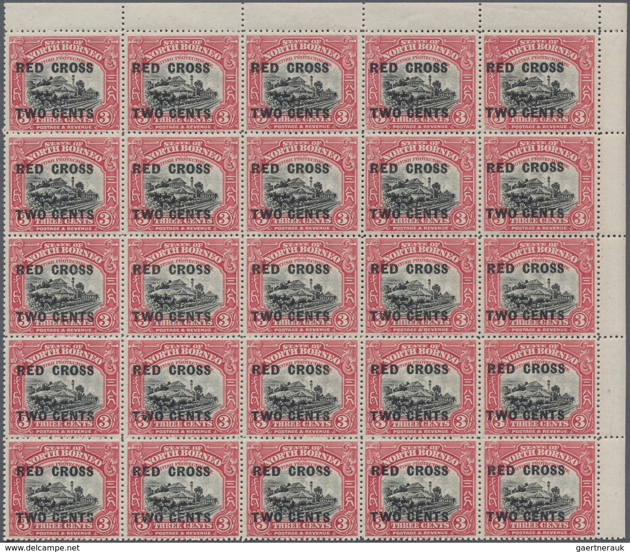 Nordborneo: 1918, Red Cross Overprints 1c., 2c., 3c., 4c., 5c., 6c., 8c., Seven Values In Blocks Of - North Borneo (...-1963)