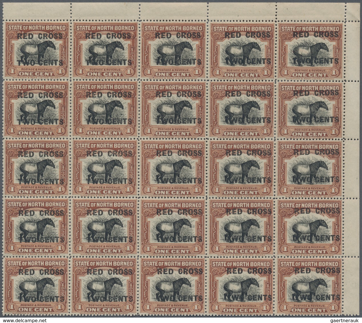 Nordborneo: 1918, Red Cross Overprints 1c., 2c., 3c., 4c., 5c., 6c., 8c., Seven Values In Blocks Of - Bornéo Du Nord (...-1963)