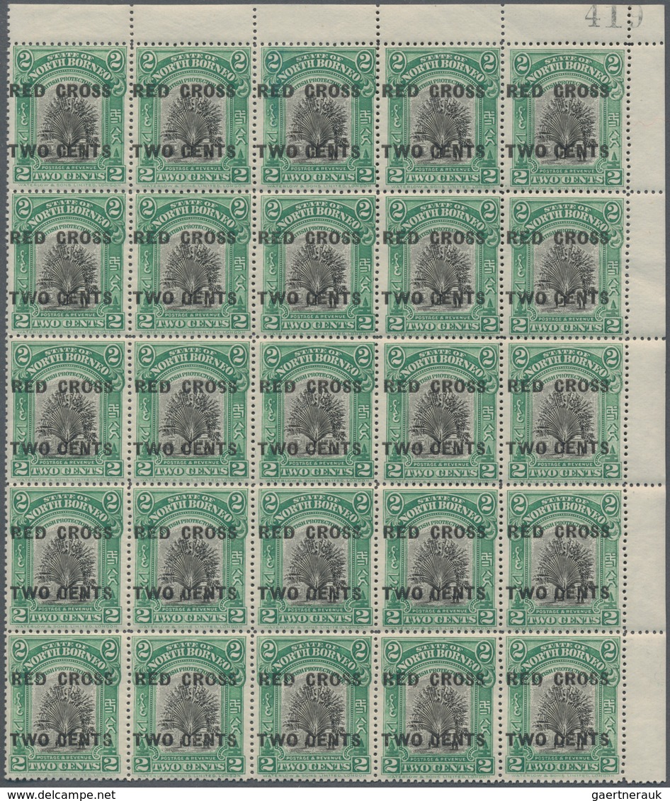 Nordborneo: 1918, Red Cross Overprints 1c., 2c., 3c., 4c., 5c., 6c., 8c., Seven Values In Blocks Of - Bornéo Du Nord (...-1963)