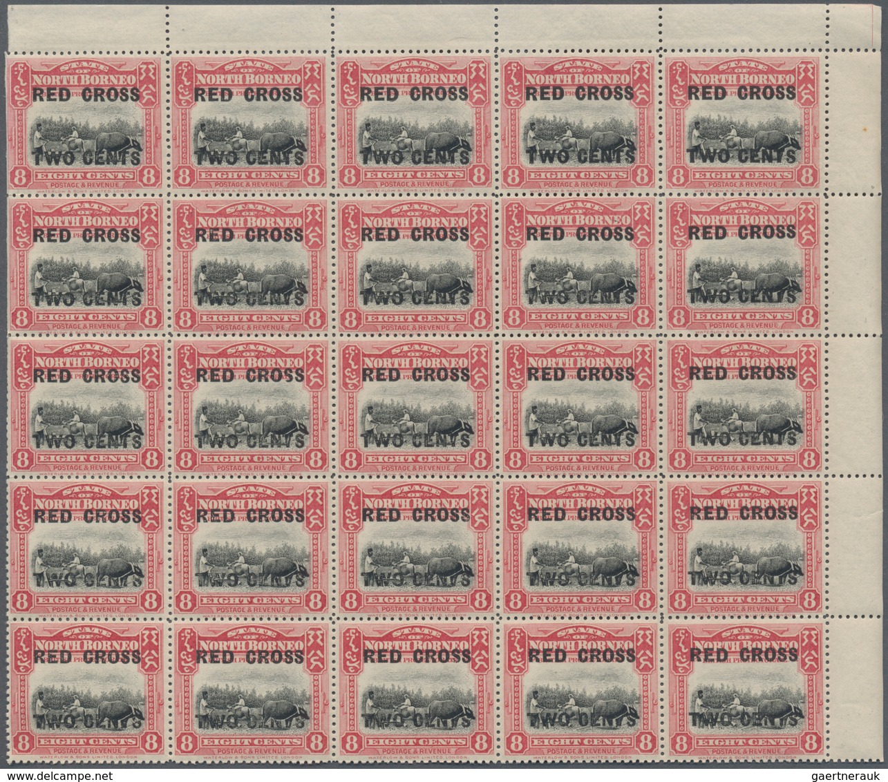 Nordborneo: 1918, Red Cross Overprints 1c., 2c., 3c., 4c., 5c., 6c., 8c., Seven Values In Blocks Of - North Borneo (...-1963)