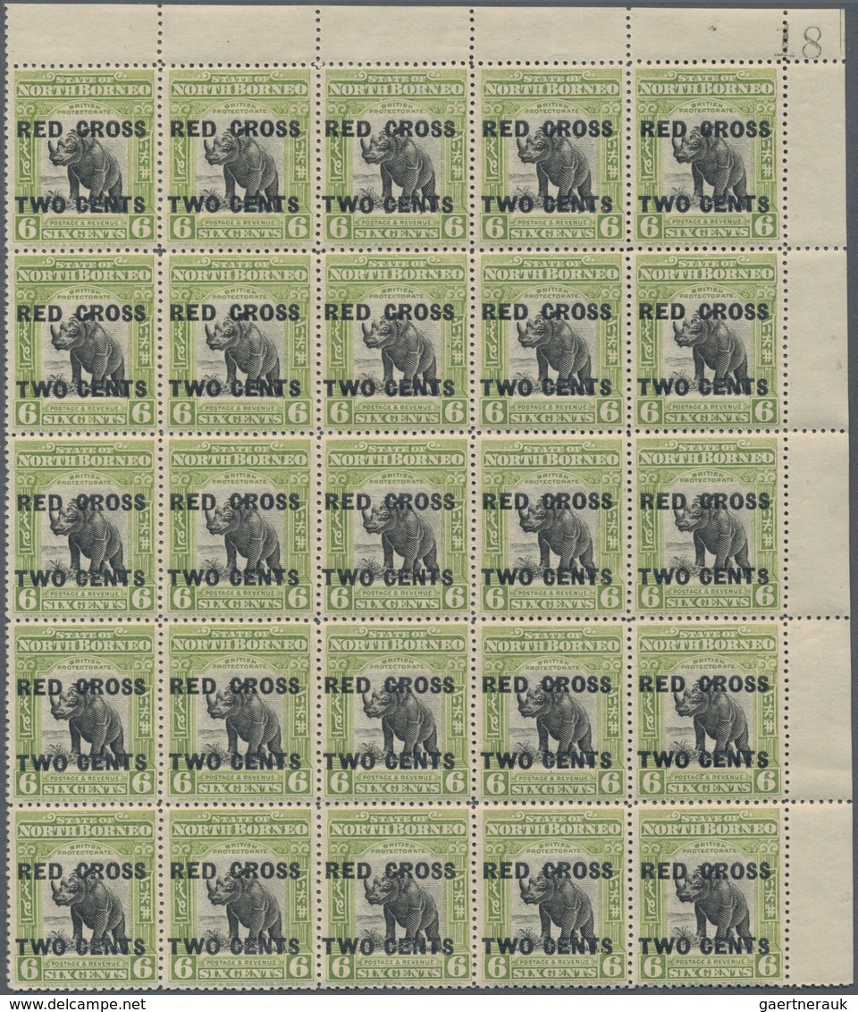 Nordborneo: 1918, Red Cross Overprints 1c., 2c., 3c., 4c., 5c., 6c., 8c., Seven Values In Blocks Of - North Borneo (...-1963)