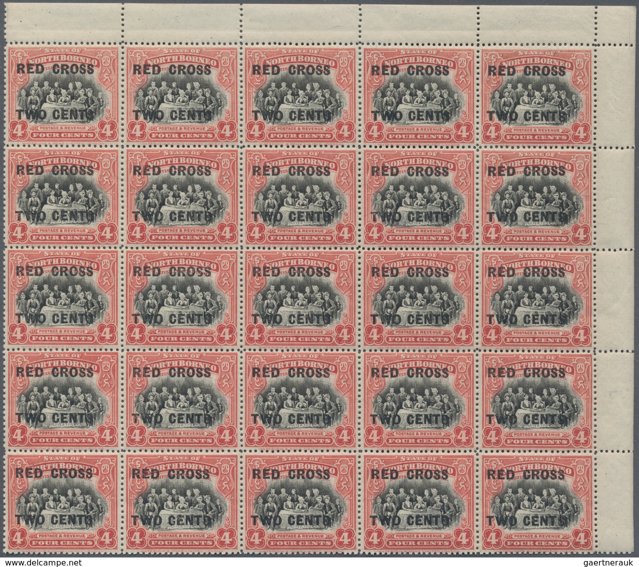 Nordborneo: 1918, Red Cross overprints 1c., 2c., 3c., 4c., 5c., 6c., 8c., seven values in blocks of