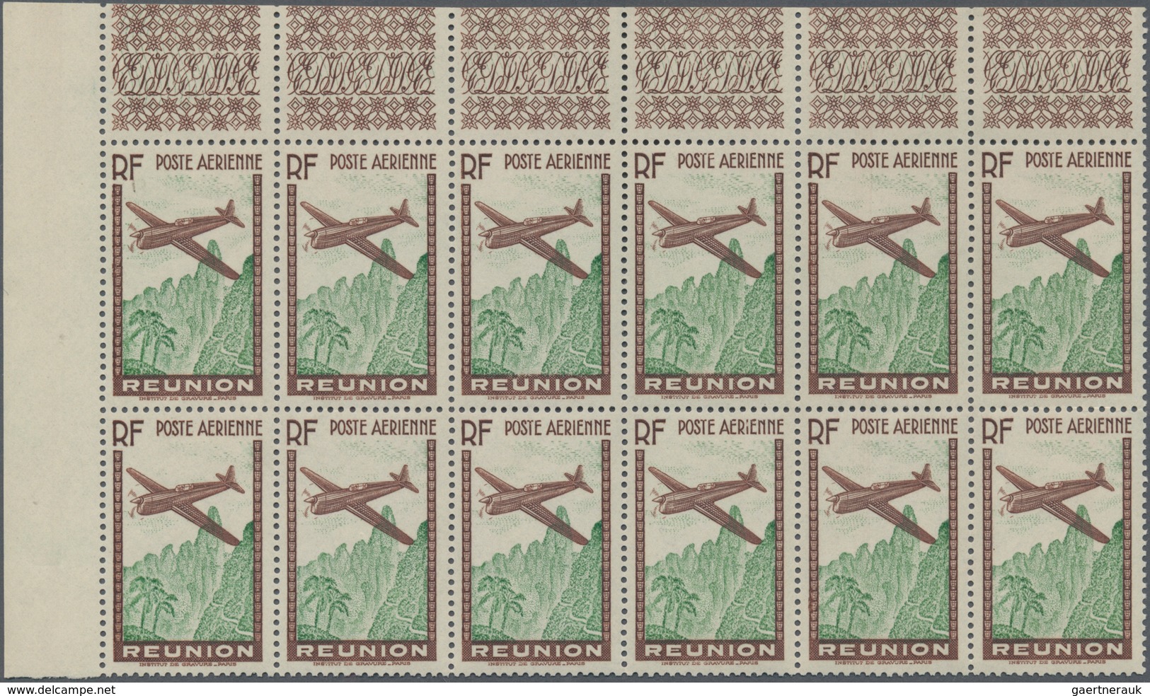 Reunion: 1938, Airmails, 12.65fr. Brown/yellow-green Showing Variety "Missing Value", Marginal Block - Unused Stamps