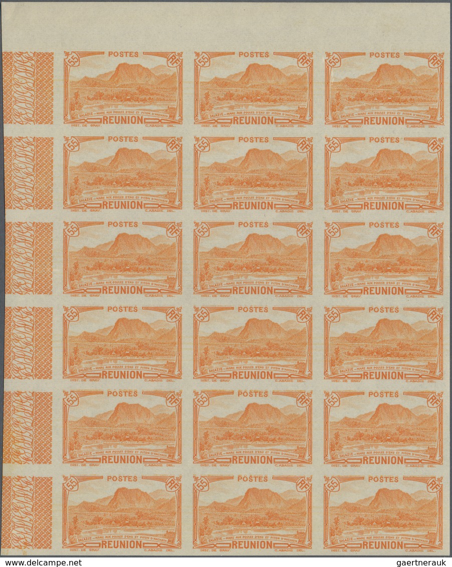 Reunion: 1938, Definitives Pictorials, 55c. "Piton D'Anchain", Imperforate Marginal Block Of 18, Min - Neufs