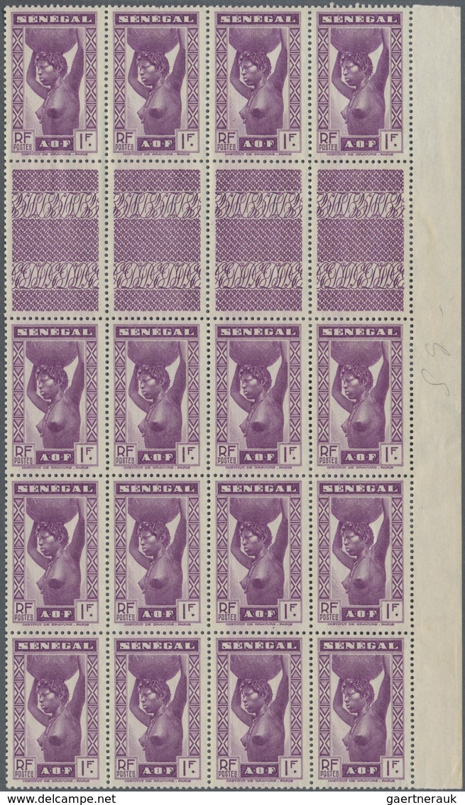 Senegal: 1938, Definitives "Senegalese Woman", Not Issued 1fr. Violet As Marginal Gutter Block Of 16 - Sénégal (1960-...)
