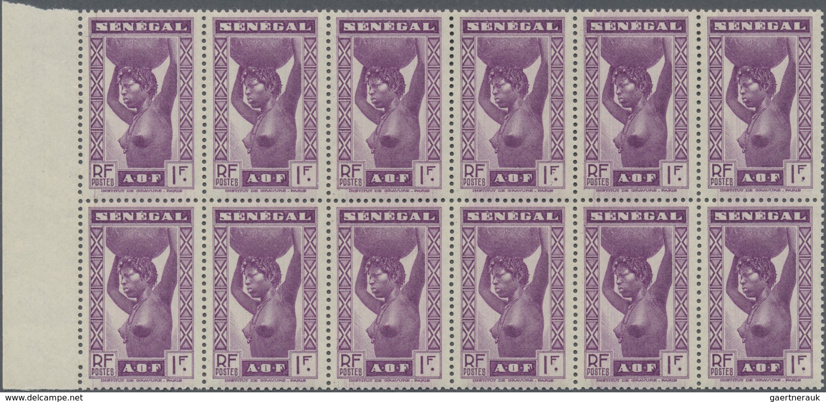 Senegal: 1938, Definitves "Senegalese Woman", 1fr. Violet, Left Marginal Block Of Ten, Mint Never Hi - Senegal (1960-...)