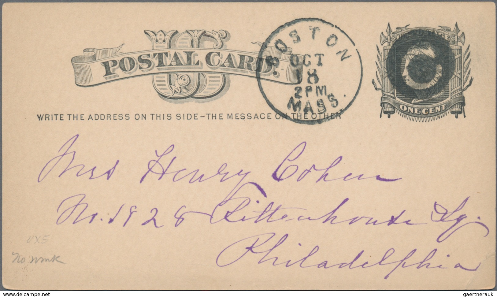 Vereinigte Staaten Von Amerika - Ganzsachen: 1879/81, Stationery Card 1 C. Black (11) With Circular - Autres & Non Classés