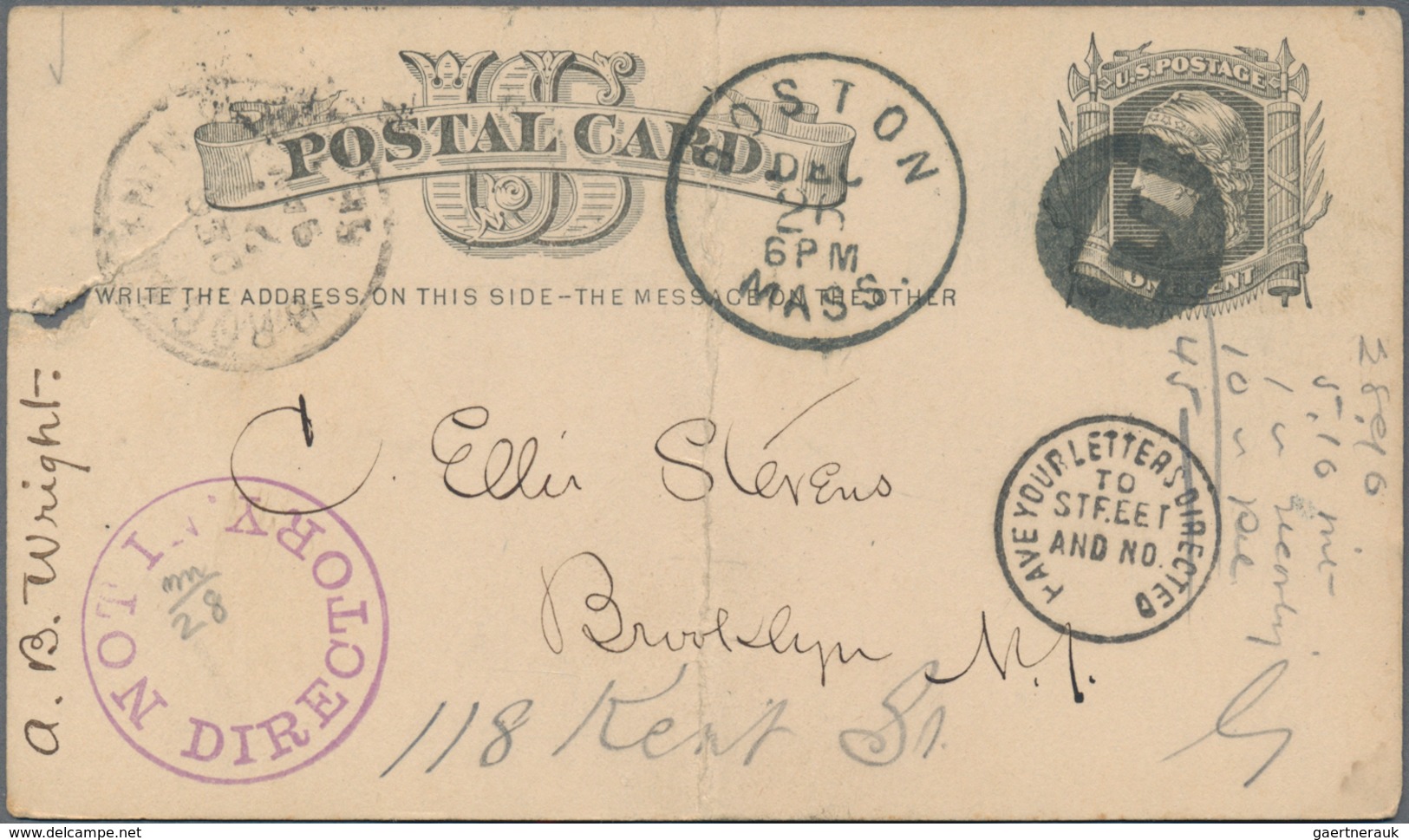 Vereinigte Staaten Von Amerika - Ganzsachen: 1880 (around), Stationery Card 1 C. Black Used With Var - Autres & Non Classés