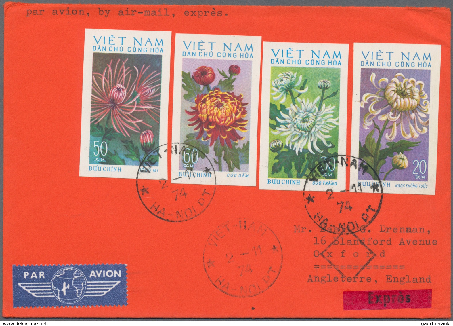 Vietnam-Nord (1945-1975): 1974/76, 29 Covers Addressed To Oxford, Great Britain, Mostly Express Airm - Viêt-Nam