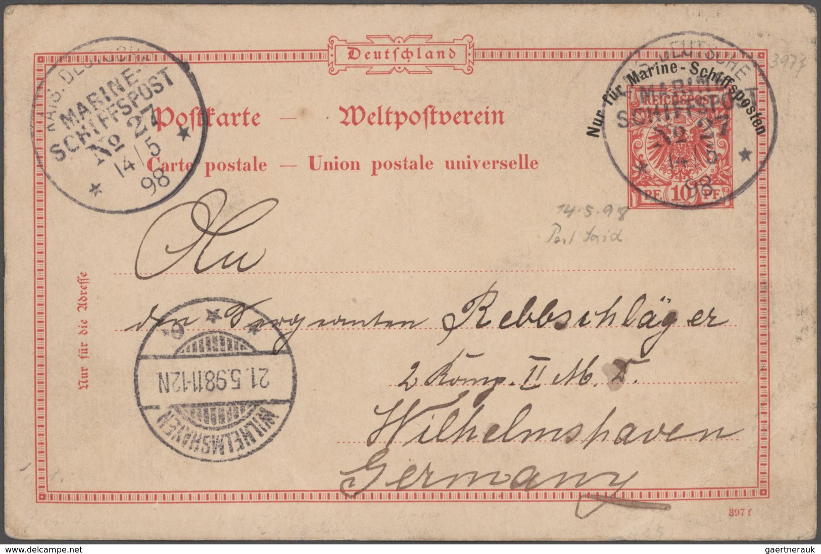 Deutsche Schiffspost - Marine: 1898, kleine Spezialsammlung von insgesamt 16 Belegen zum Thema "Mani