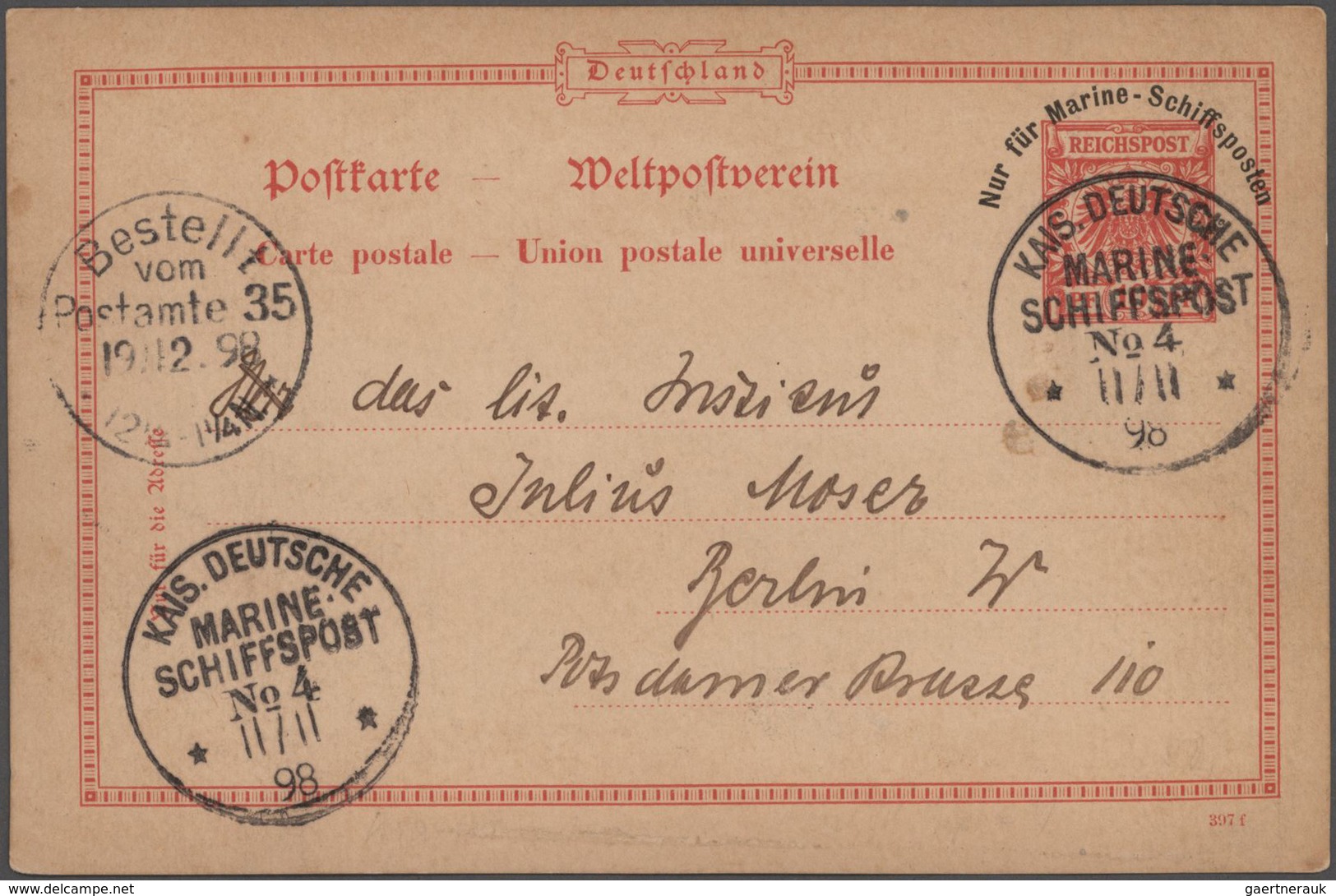 Deutsche Schiffspost - Marine: 1898, kleine Spezialsammlung von insgesamt 16 Belegen zum Thema "Mani