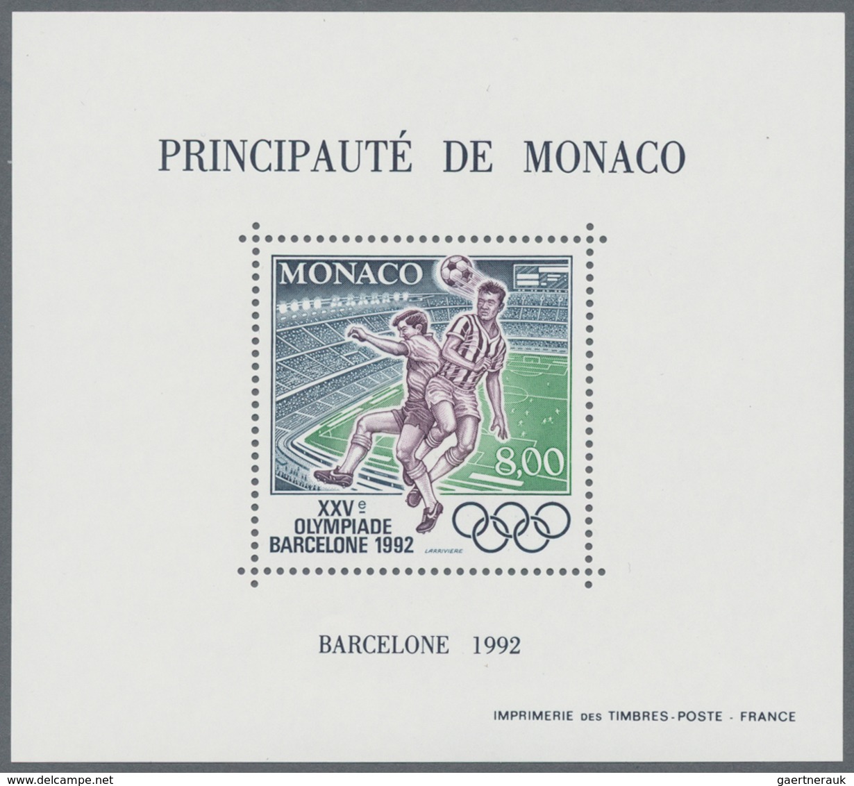 Thematik: Sport-Fußball / Sport-soccer, Football: 1992, MONACO: Olympic Games Barcelona 1992 (Soccer - Sonstige & Ohne Zuordnung