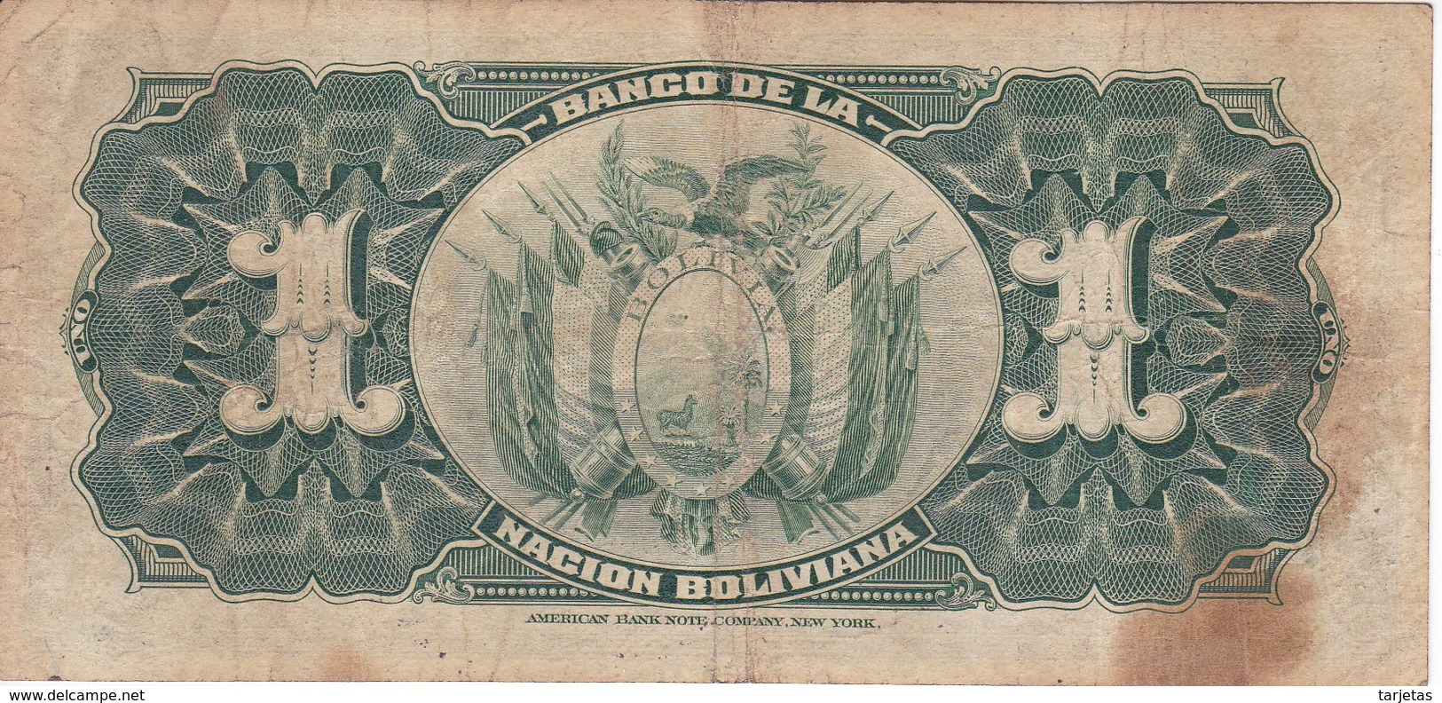 BILLETE DE BOLIVIA DE 1 BOLIVIANO DEL AÑO 1911 SERIE T (BANKNOTE) - Bolivie